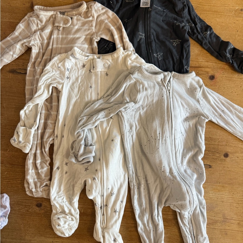 Newborn Bamboo One Piece Pajamas - Black, Cream, Tan